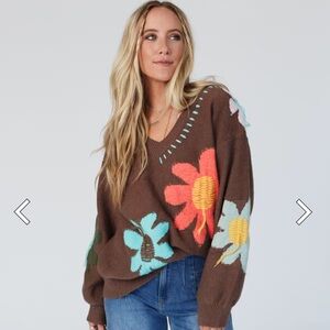 Three Bird Nest Floral Brown Sweater